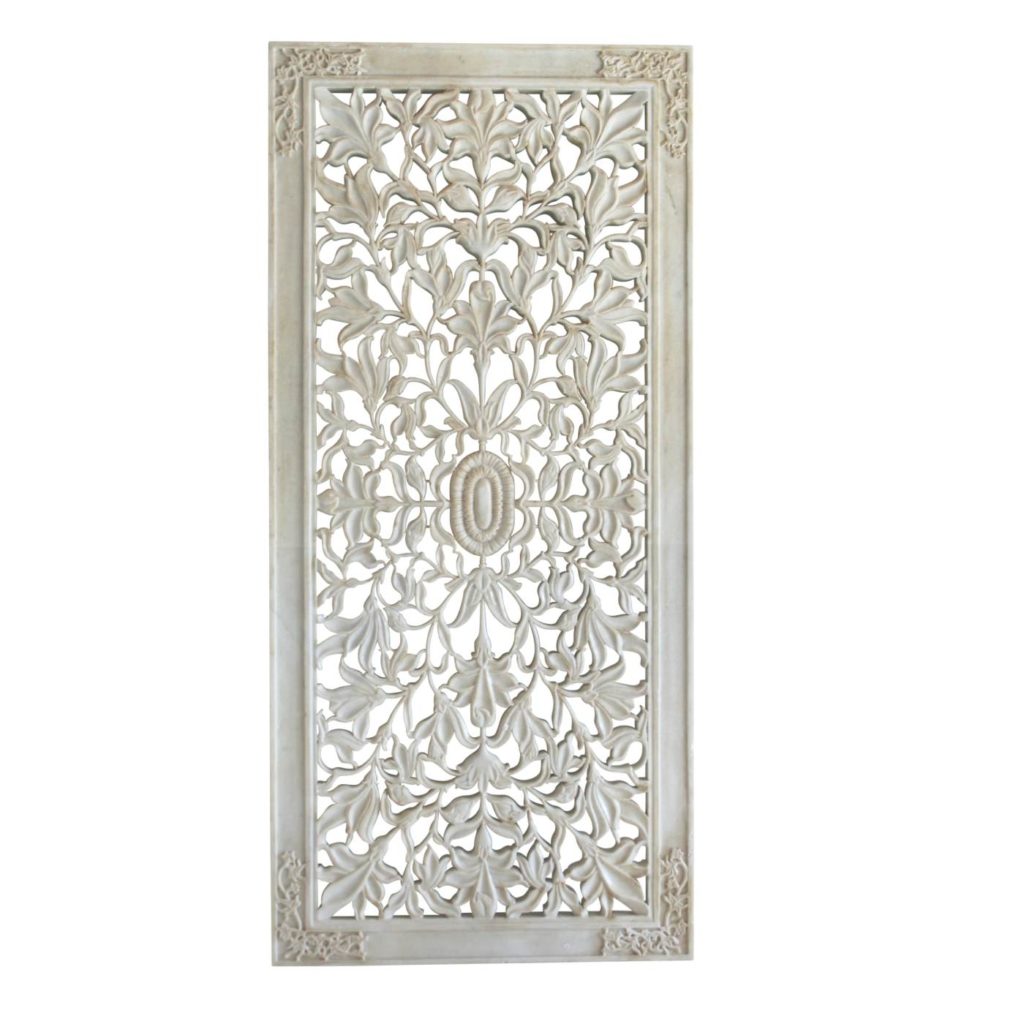 Floral Marble Jali Panel: Hand Carved Marble Panel