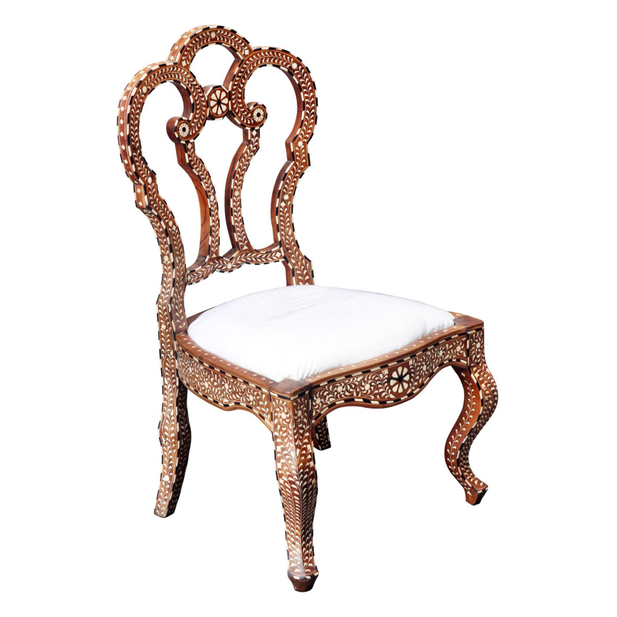 Bone Inlay Carved Chair: Hand-carved Teakwood Chair