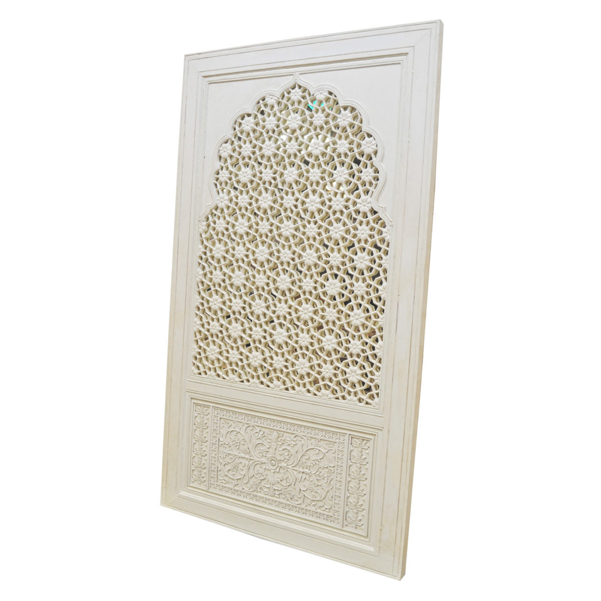 Mirrored Jali Door: Hand-Carved Wooden Panel with Mirror