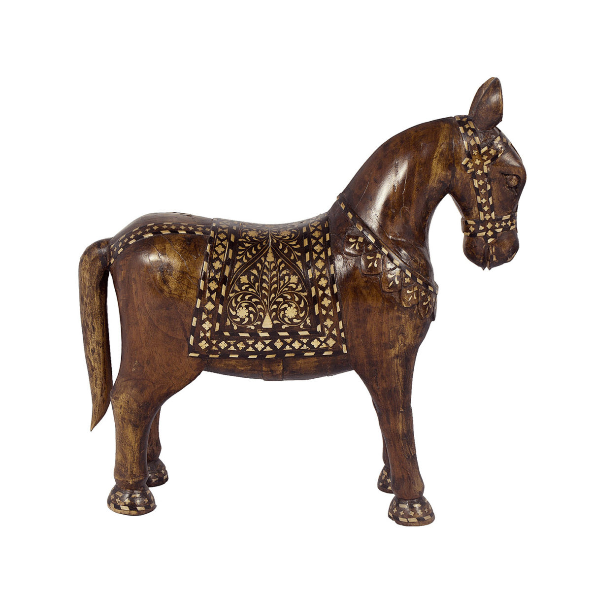 Bone Inlay Horse: Hand-carved Neemwood Horse