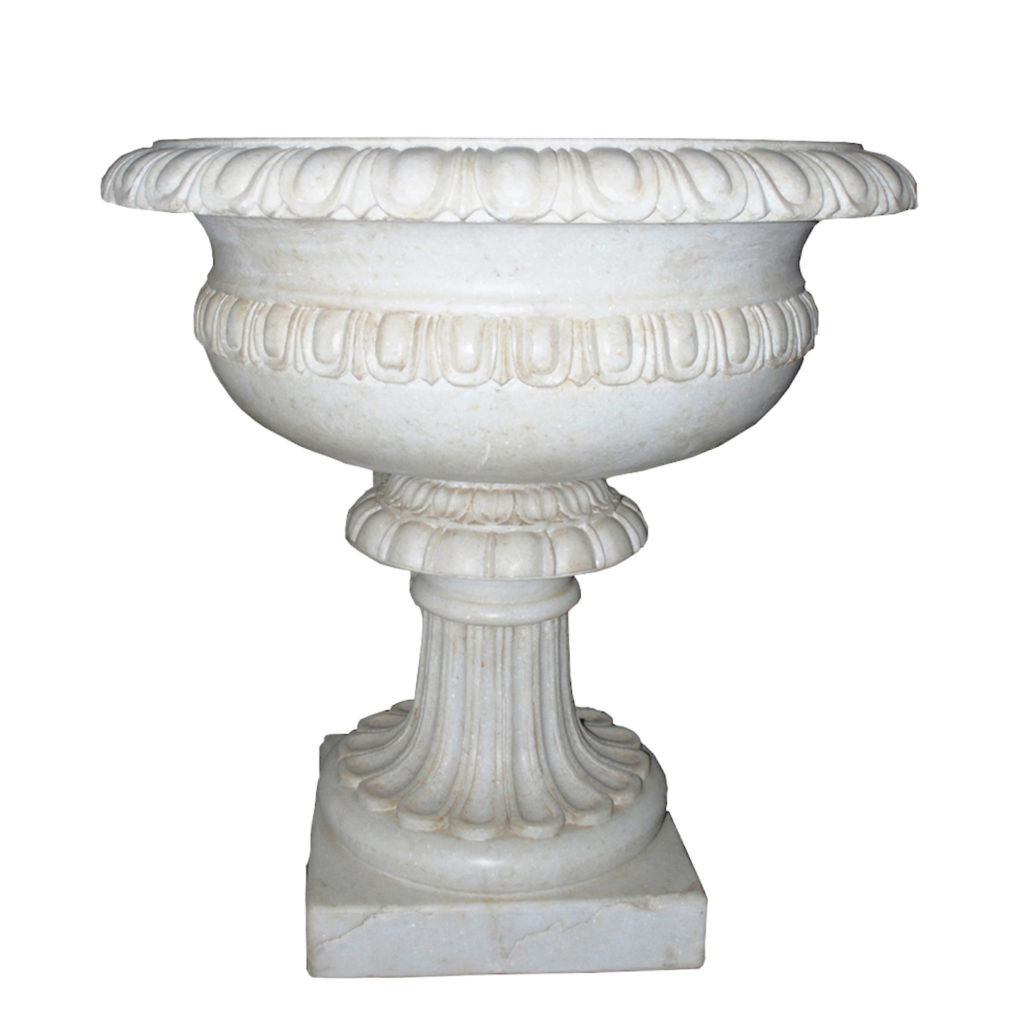 Scalloped Edge Marble Planters: Carved White Marble Planters