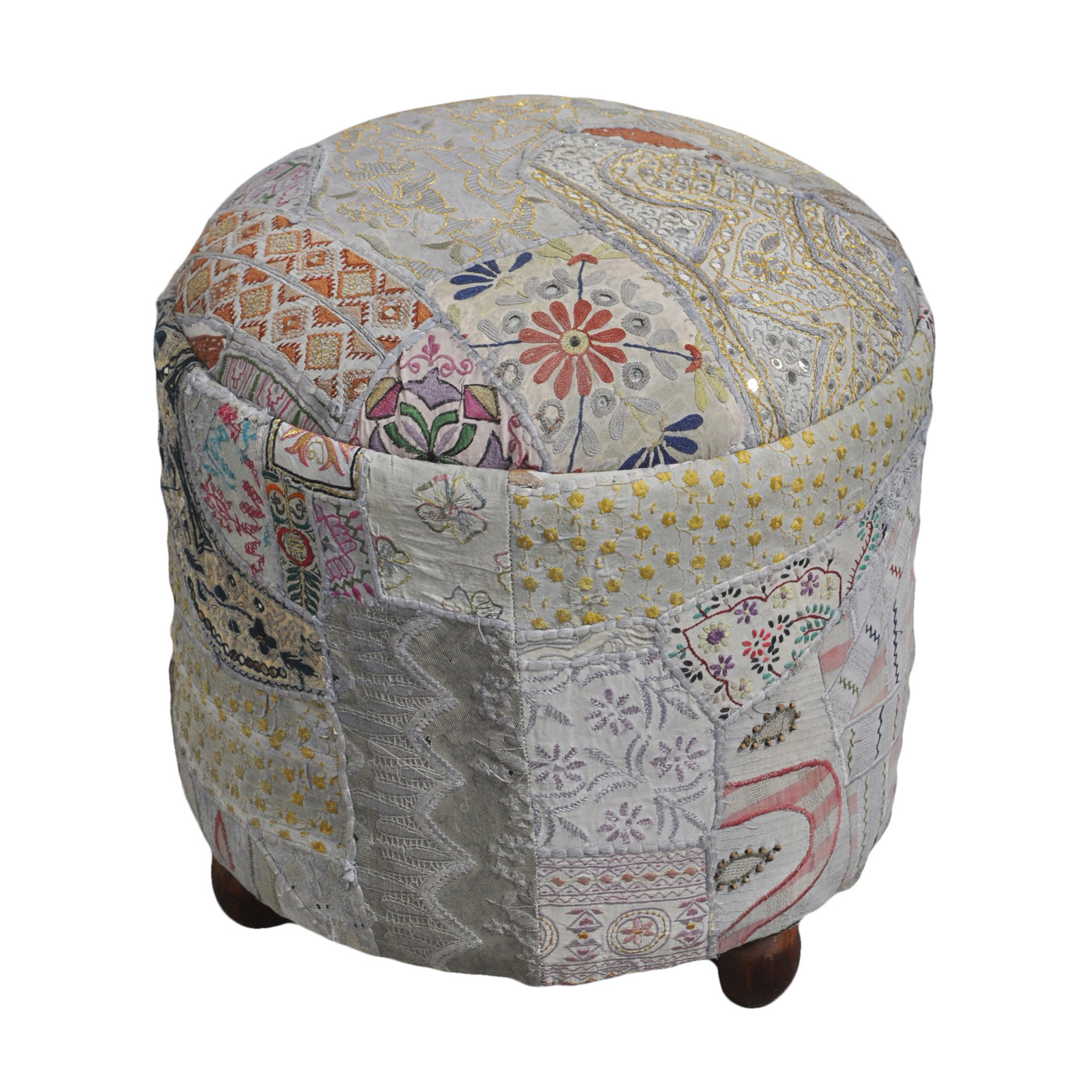 Patchwork Pouf | Colorful Upholstered Patchwork Ottoman | Dallas, TX