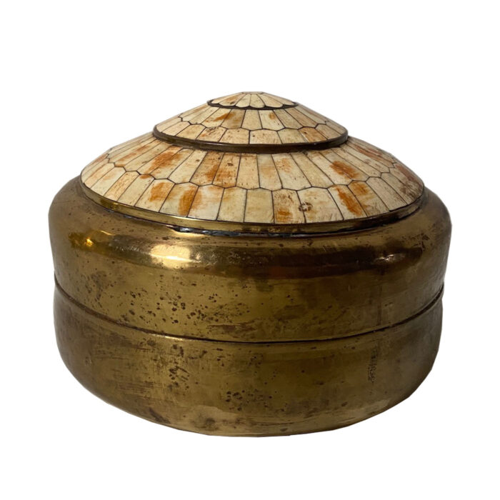 Bone and Brass Box with Domed Lid, Large