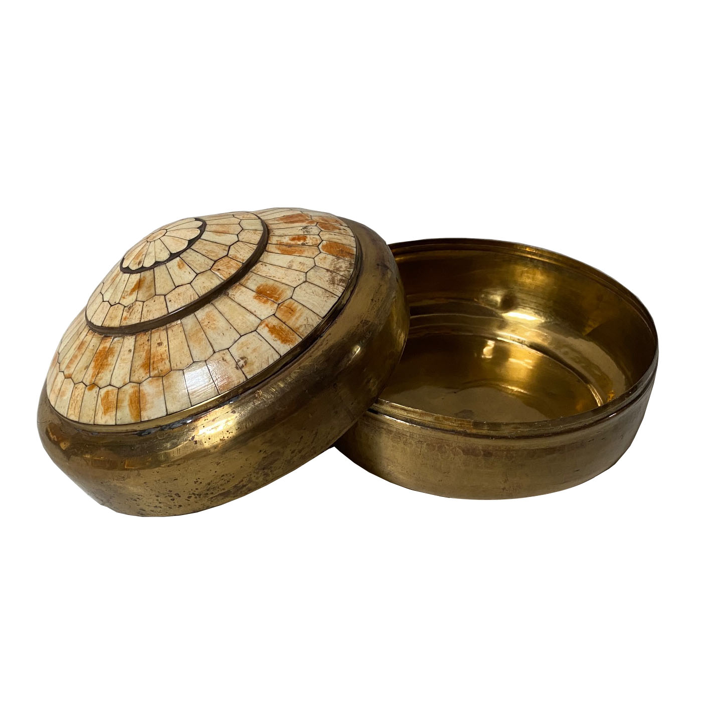 Bone and Brass Box with Domed Lid, Large