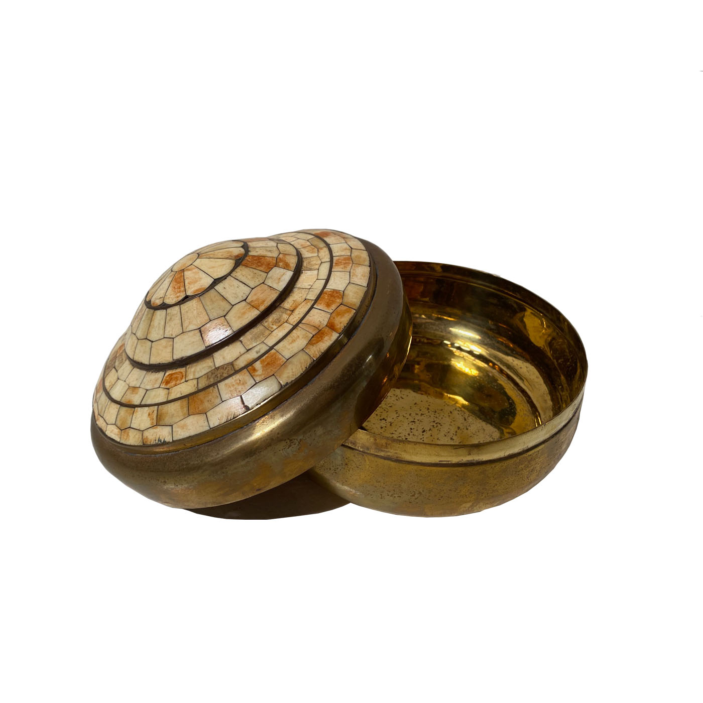 Bone and Brass Box with Domed Lid, Small